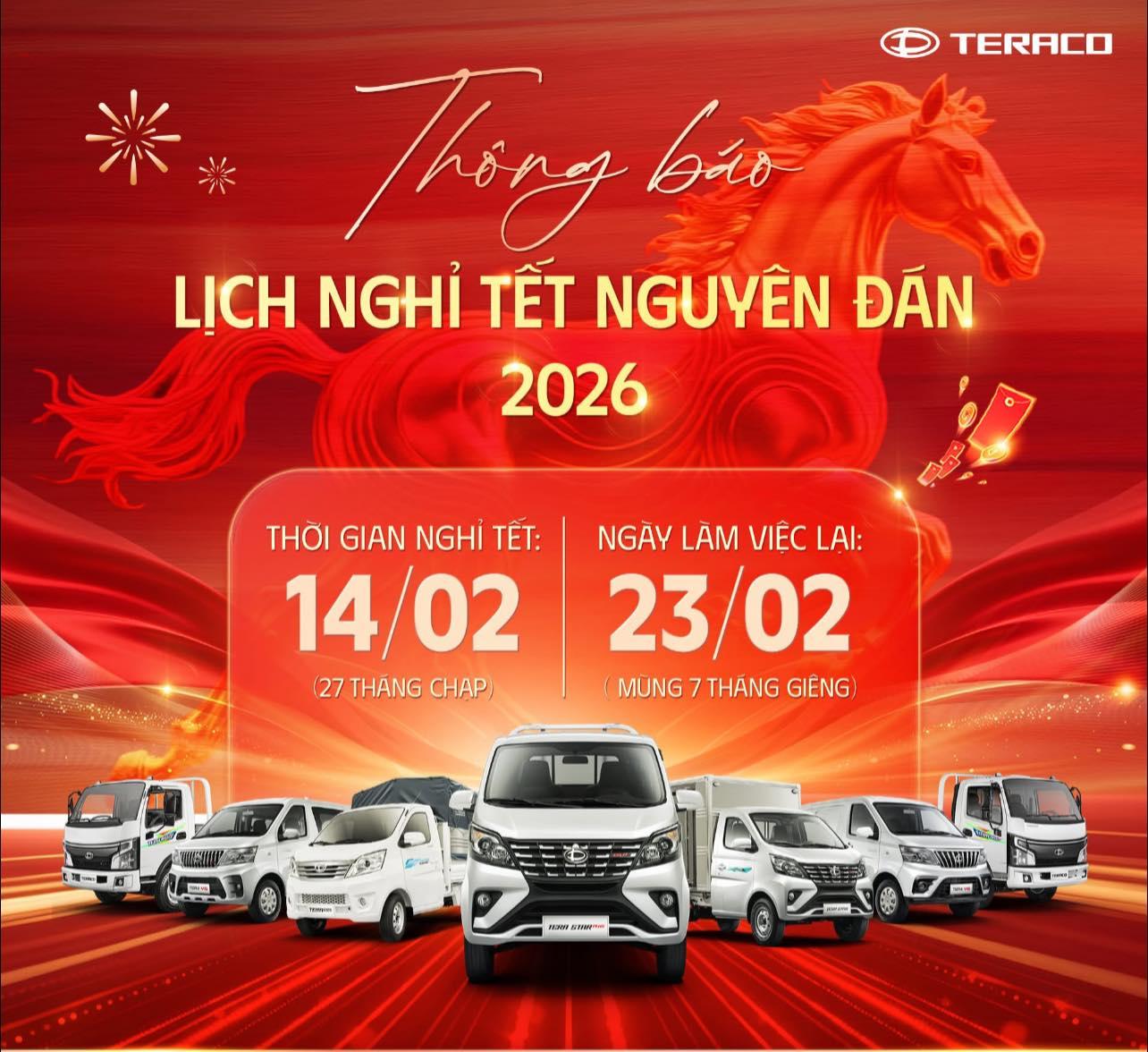 Lịch Nghỉ Tết Nguyên Đán 2026 - Đại Lý Teraco Ô Tô Miền Trung
